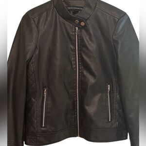 French Connection Women’s Medium Blue Faux Leather Moto Jacket